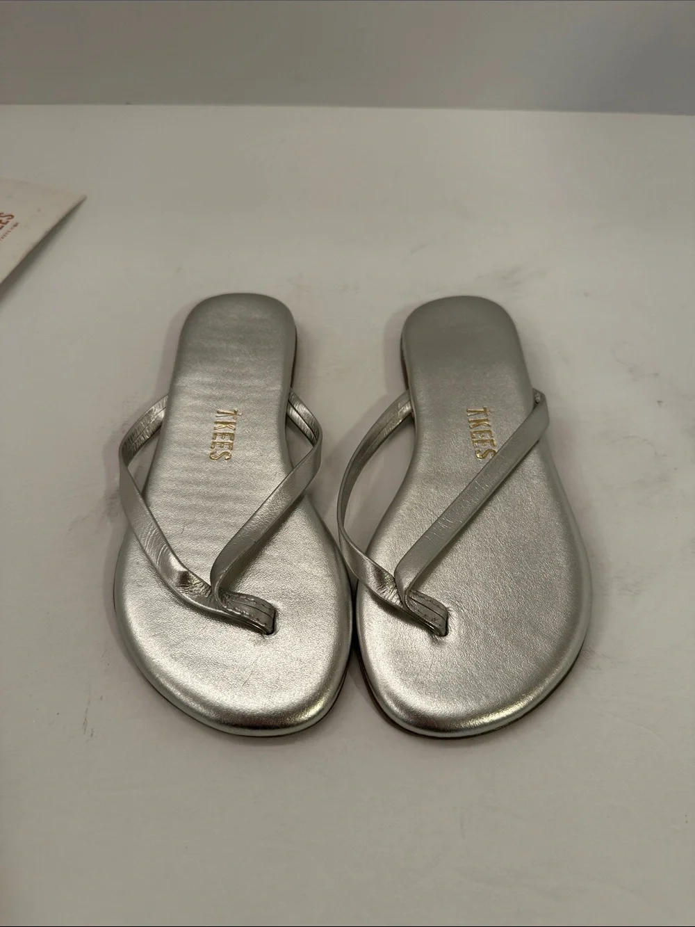 TKEES Kids Silver Thong Flip Flop Sandals Size 11-12